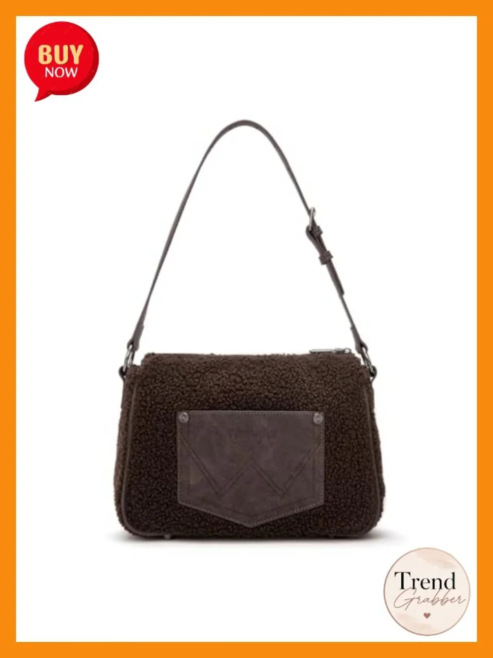 Embroidered Aztec Shoulder Bag with Faux Leather and Sherpa Trim